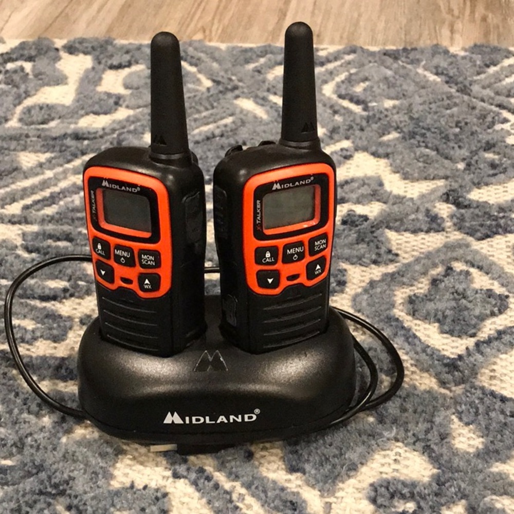 Compact Black and Orange Two-Way Radios for Outdoor Midland